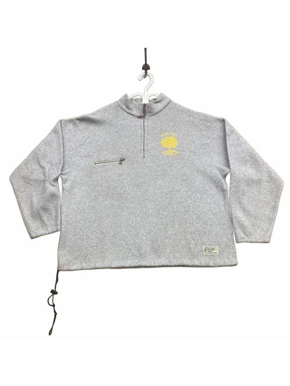 Vintage 90's Y2K Roots Queen's University Gray 1/4 Zip Fleece Pullover Men's XL